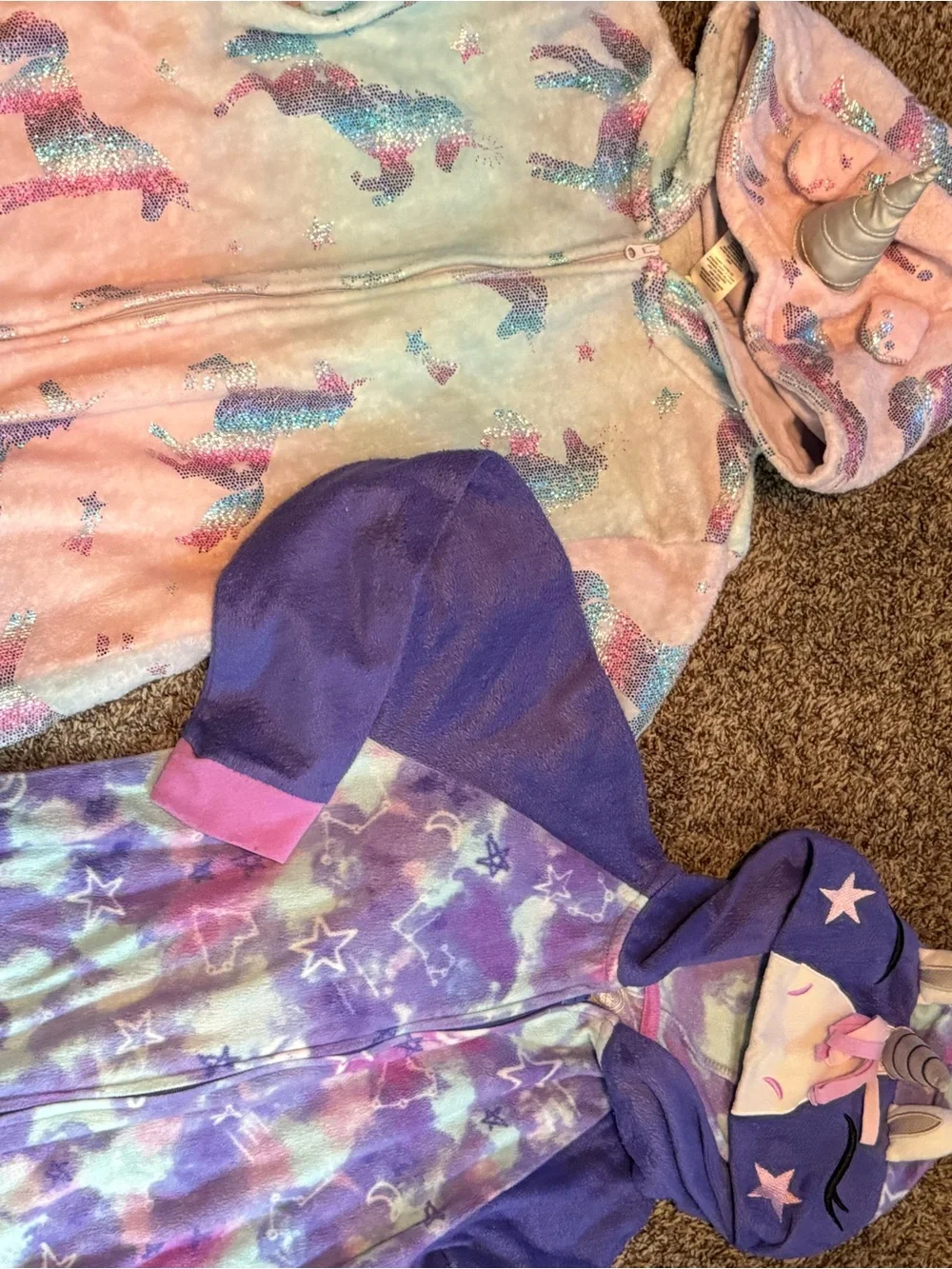 Kids Unicorn Hooded One-Piece Pajamas - Pink & Purple